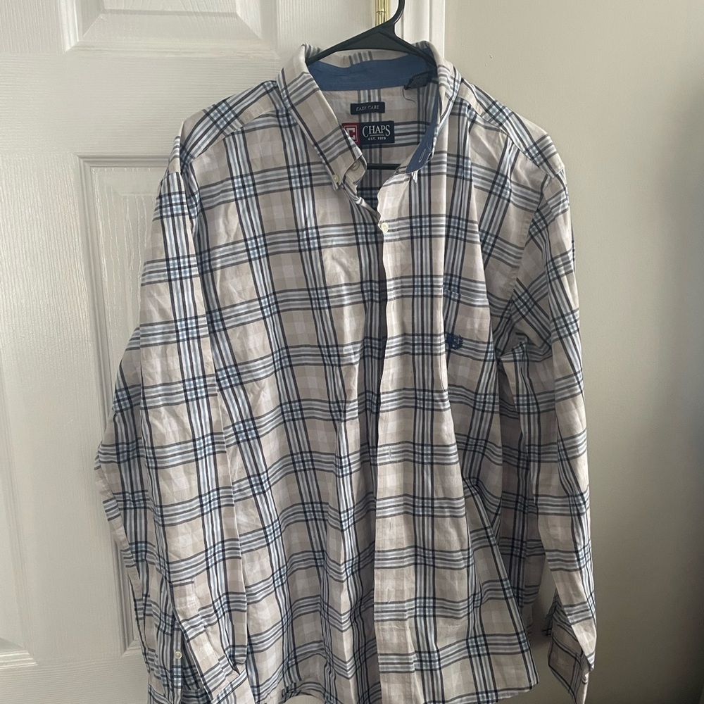 Chaps Men's White and Blue Plaid Shirt